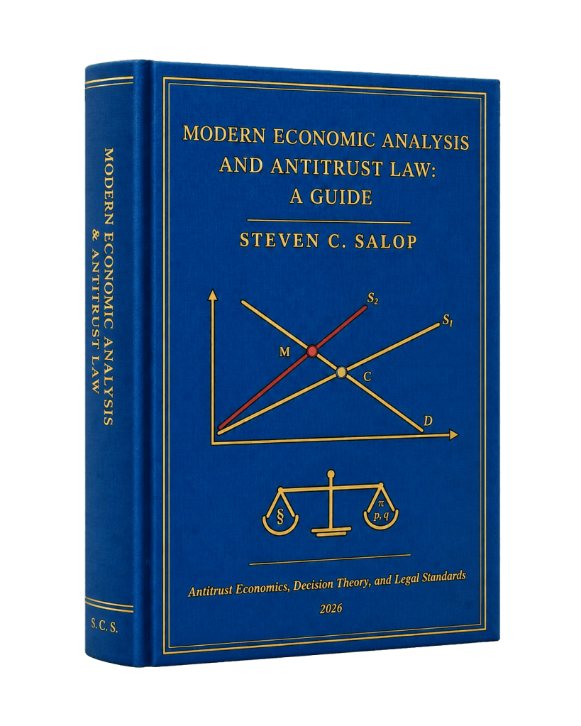 Three-dimensional blue hardcover edition of Modern Economic Analysis and Antitrust Law: A Guide by Steven C. Salop.